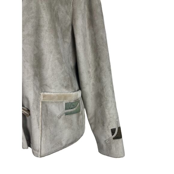Icelandic Design Beige Suede Jacket Toggle Buttons Faux Fur Overcoat Size XL - Picture 6 of 9